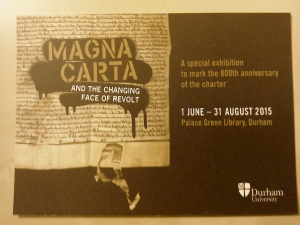 Sepia photograph of exhibition logo for 'Magna Carta and the Changing Face of Revolt'